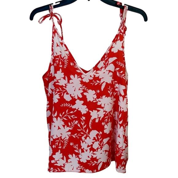 River Island Red & White Floral Print Tie-Strap Sleeveless V-Neck Top Size 10 - Picture 3 of 8